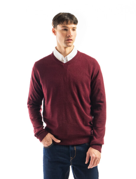 Buzo Tipo Cashmere Cuello V Bordo Melange