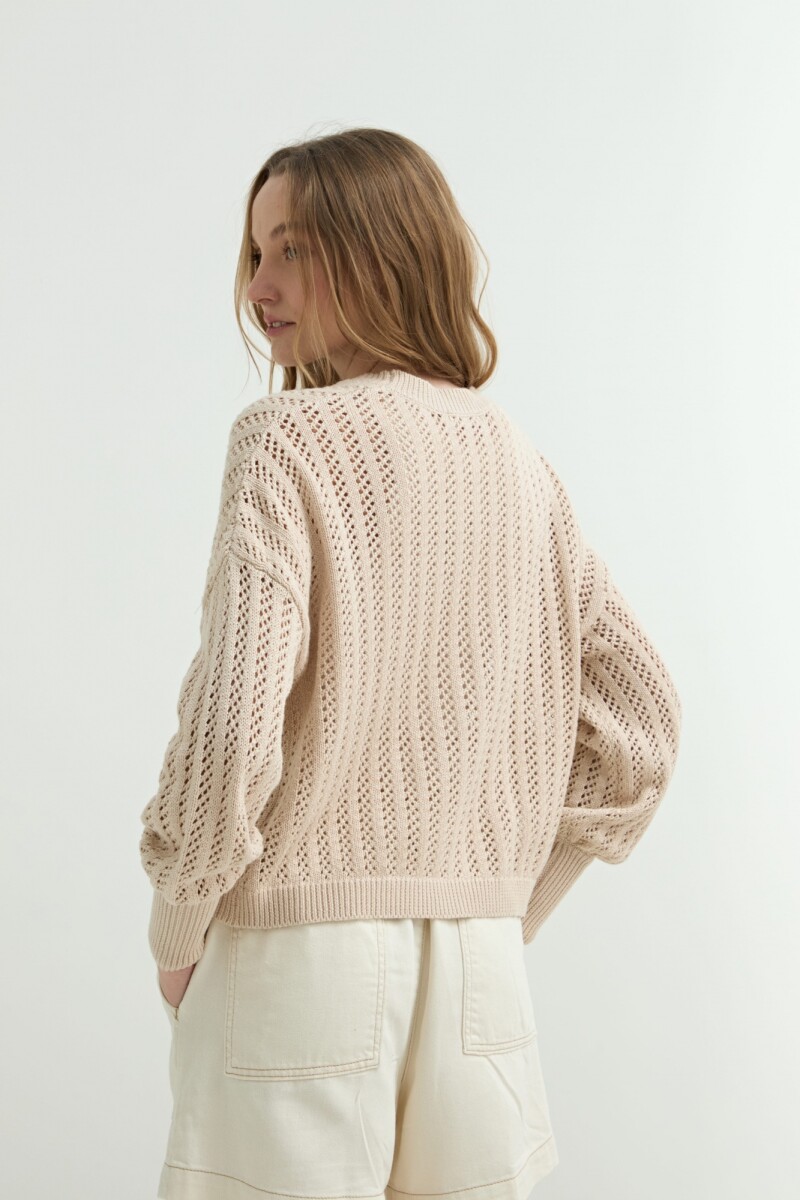 Cardigan escote V calado BEIGE