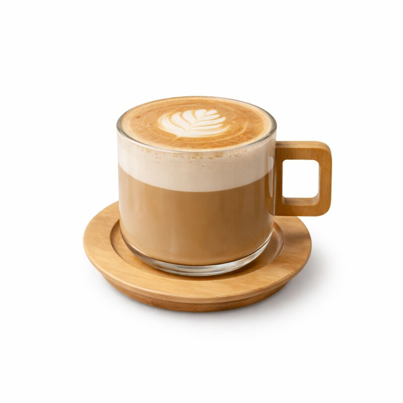 Mug de Vidrio con Base y Asa de Bambu Mug de Vidrio con Base y Asa de Bambu