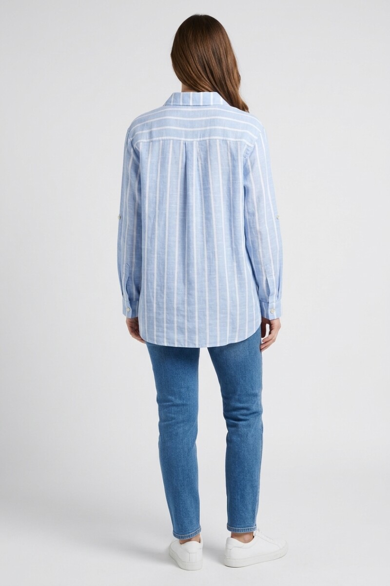 Camisa m/l rayada CELESTE