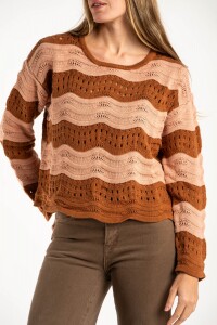 Sweater Textura Rayado Rosa/mocha