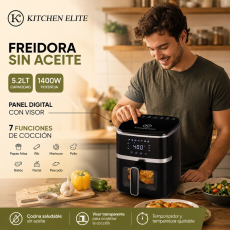 FREIDORA SIN ACEITE 5.2LT 1400W PANEL DIGITAL CON VISOR 7 FUNC COCCION FREIDORA SIN ACEITE 5.2LT 1400W PANEL DIGITAL CON VISOR 7 FUNC COCCION