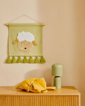 Tapiz mural Milu de algodón verde con oveja y borlas verde Tapiz mural Milu de algodón verde con oveja y borlas verde