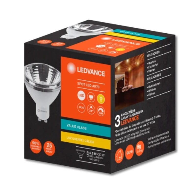 LAMPARA LEDVANCE OSRAM AR70 DIM 4.2W Lámpara LED LEDVANCE OSRAM AR70 Dimerizable GU10 4.2W Luz Cálida