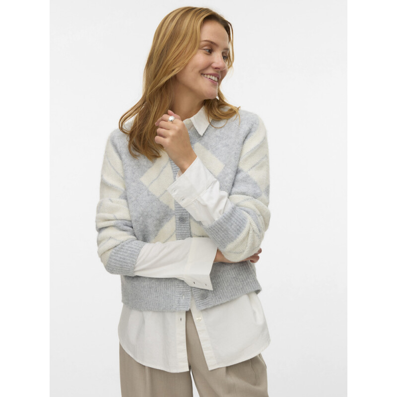 VMDAE LS O-NECK CARDIGAN Light Grey Melange-Birch