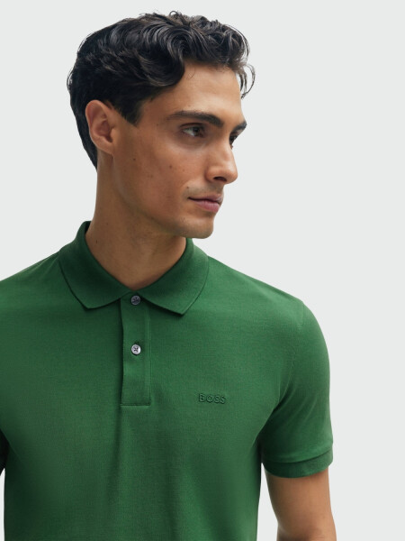 BOSS Polo de Algodón Piqué con Logo Bordado Verde