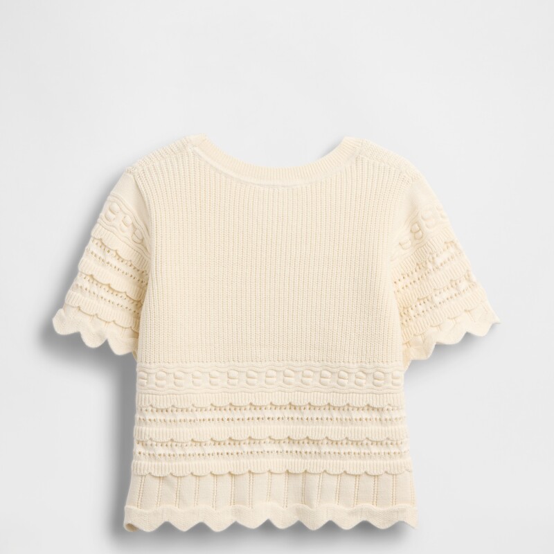 COTTON SS MIXED STITCH SWEATER IVORY FROST