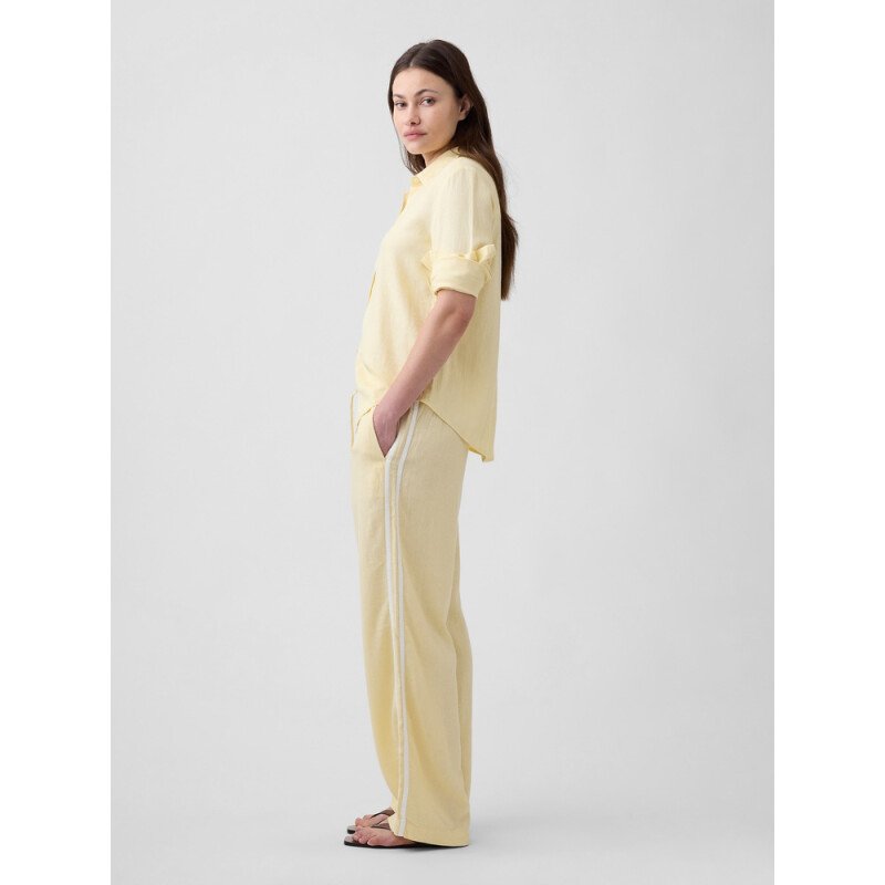 V-LINEN PO WIDE LEG SIDE STRIPE MAIZE