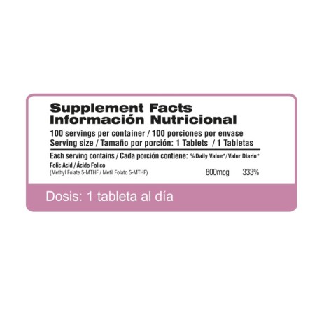Ácido fólico 800mcg (METIL FOLATO) 100 tabs Qualivits Ácido fólico 800mcg (METIL FOLATO) 100 tabs Qualivits