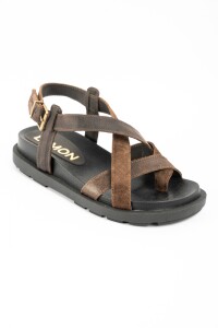 Sandalias De Cuero Tiras Cruzadas Chocolate