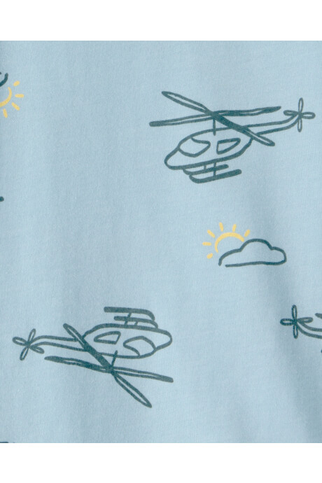 Remera de algodón, manga corta, azul, diseño helicópteros Sin color