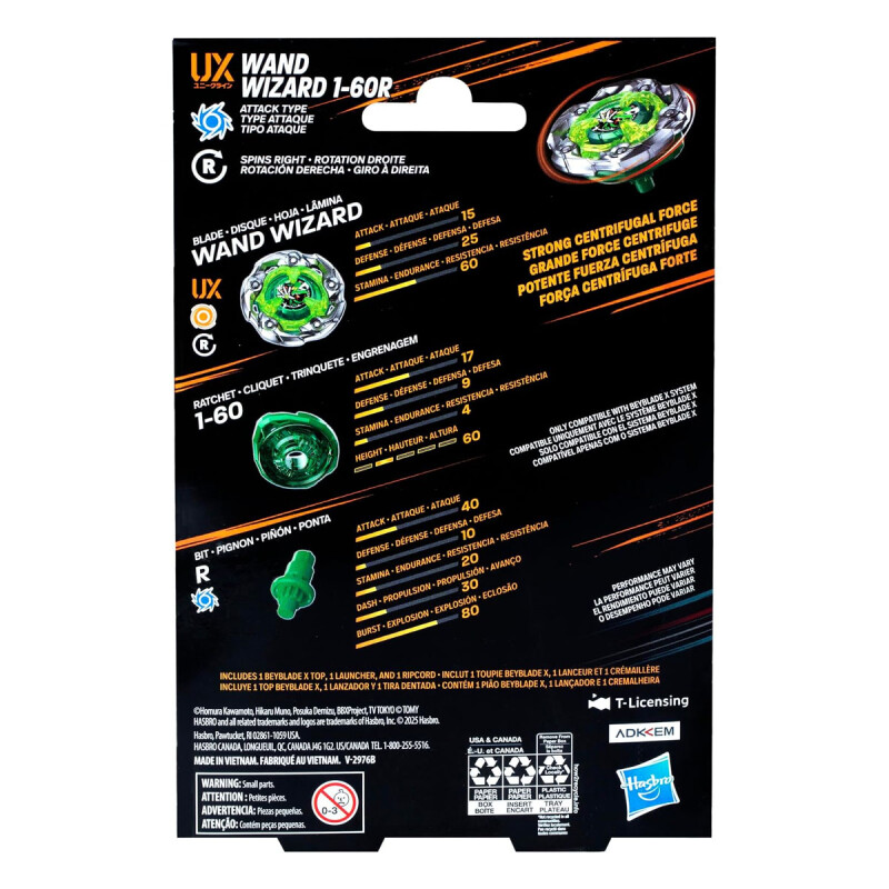 Beyblade X Xtreme Trompo + Lanzador Hasbro UX Wand Wizard 1-60R