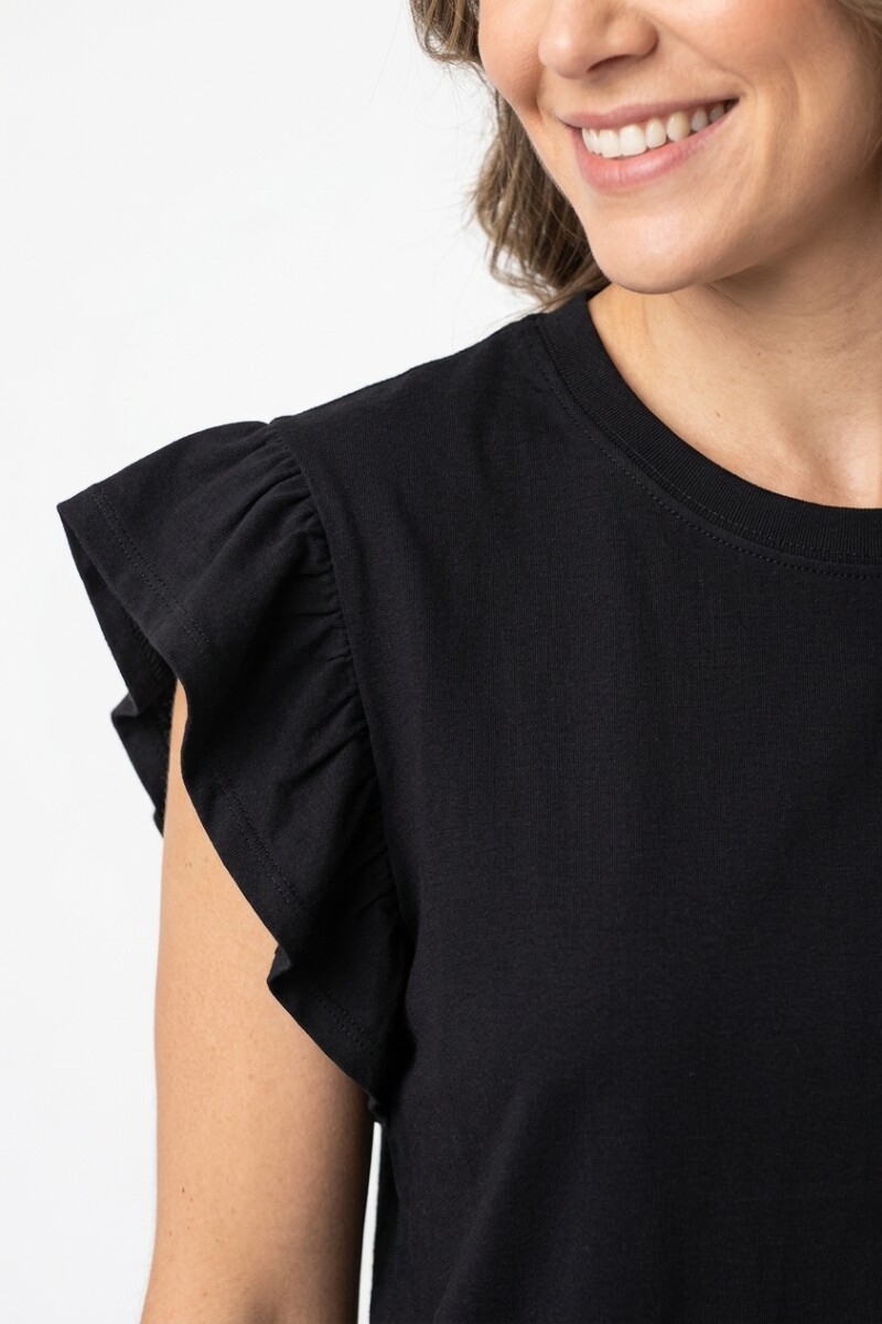 Remera m/c con volados NEGRO