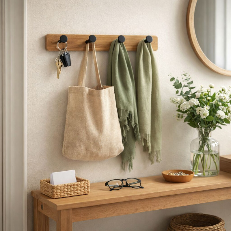 Perchero de Pared Mdf 4 Ganchos Negro