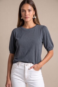 Remera Algodón Manga Globo Gris Oscuro