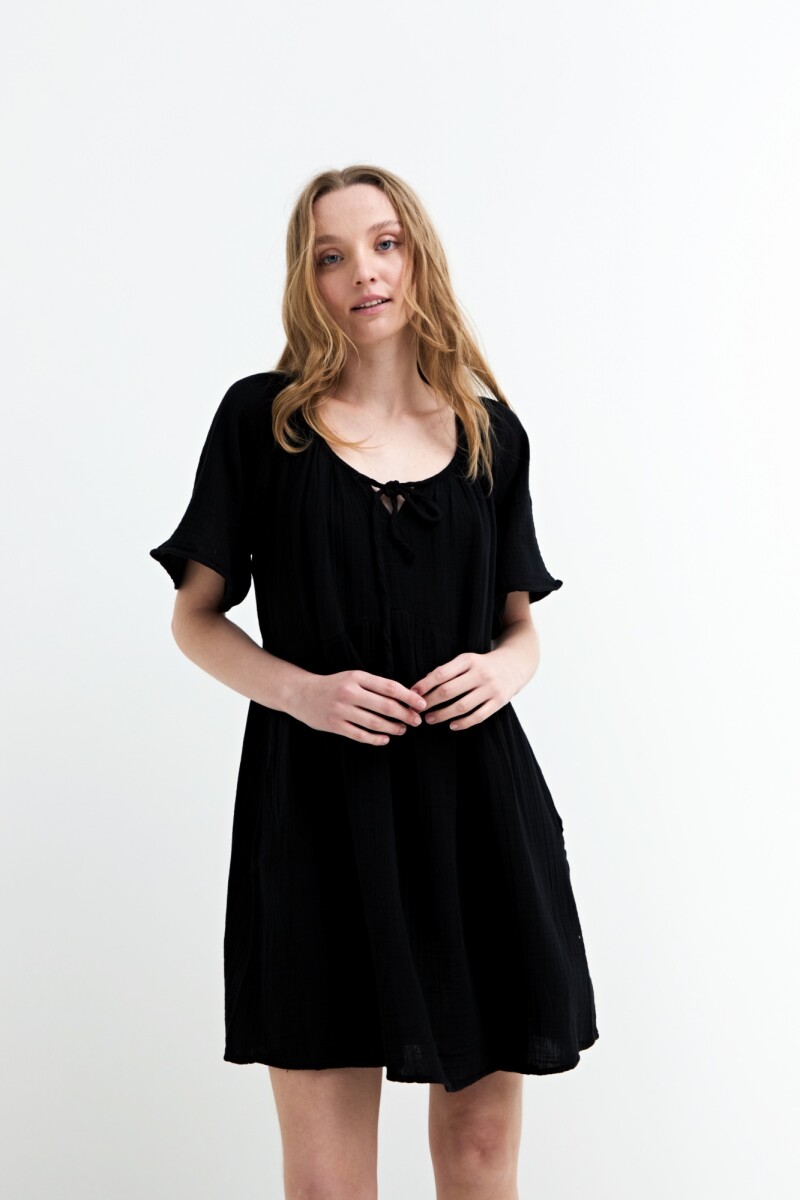 Vestido fluido de gasa NEGRO