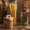Frasco contenedor de vidrio tapa madera con manija 700ml