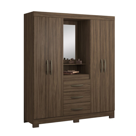 ROPERO 4 PUERTAS 3 CAJONES GUARDARROPA ARMARIO PLACARD CLOSET CON ESPEJO Y ESPACIO DE TOCADOR MADERA