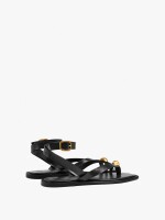 Sandalias De Piel Thong Tira Al Tobillo negro