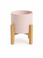 MACETA CERÁMICA M CON SOPORTE DE MADERA ROSA