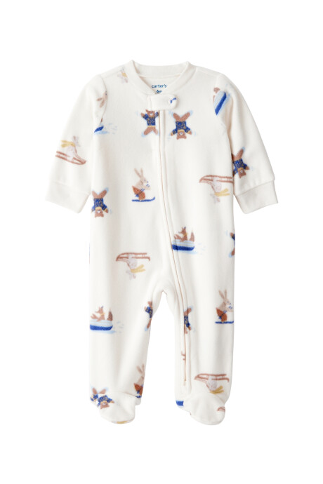Pijama una pieza de micropolar, con pie, diseño esquí Sin color