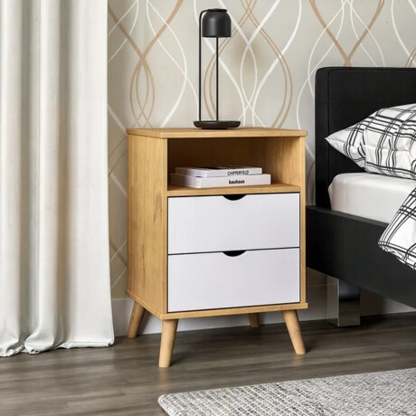 MESA DE LUZ O NOCHE 2 CAJONES CON PATAS EN MADERA MACIZA BLANCO