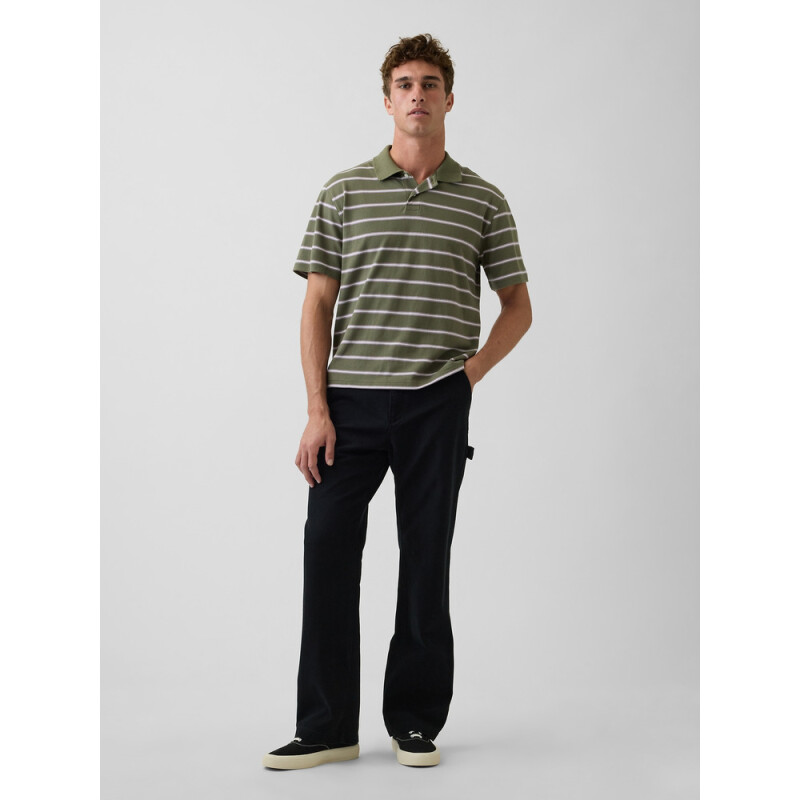 SS RELAXED POLO GREEN STRIPE