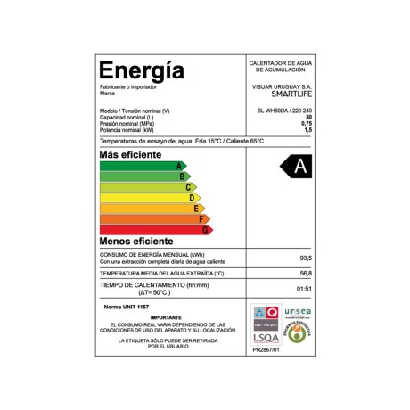 Termotanque Eléctrico Smartlife SL-WH50DA 50 L Display Digital Eficiencia A Termotanque Eléctrico Smartlife SL-WH50DA 50 L Display Digital Eficiencia A