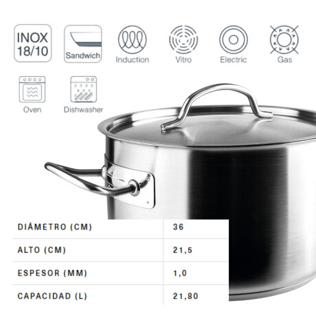 Cacerola inox con tapa 36x21.5 cm 22 lts Cacerola inox con tapa 36x21.5 cm 22 lts