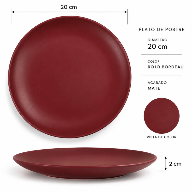 Juego 6 Platos de Postre en Cerámica Toulouse 20cm Bordeau Juego 6 Platos de Postre en Cerámica Toulouse 20cm Bordeau