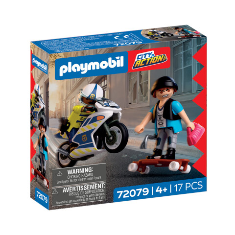 Persecución en Moto de Policía y Ladrón Playmobil 17 Piezas U