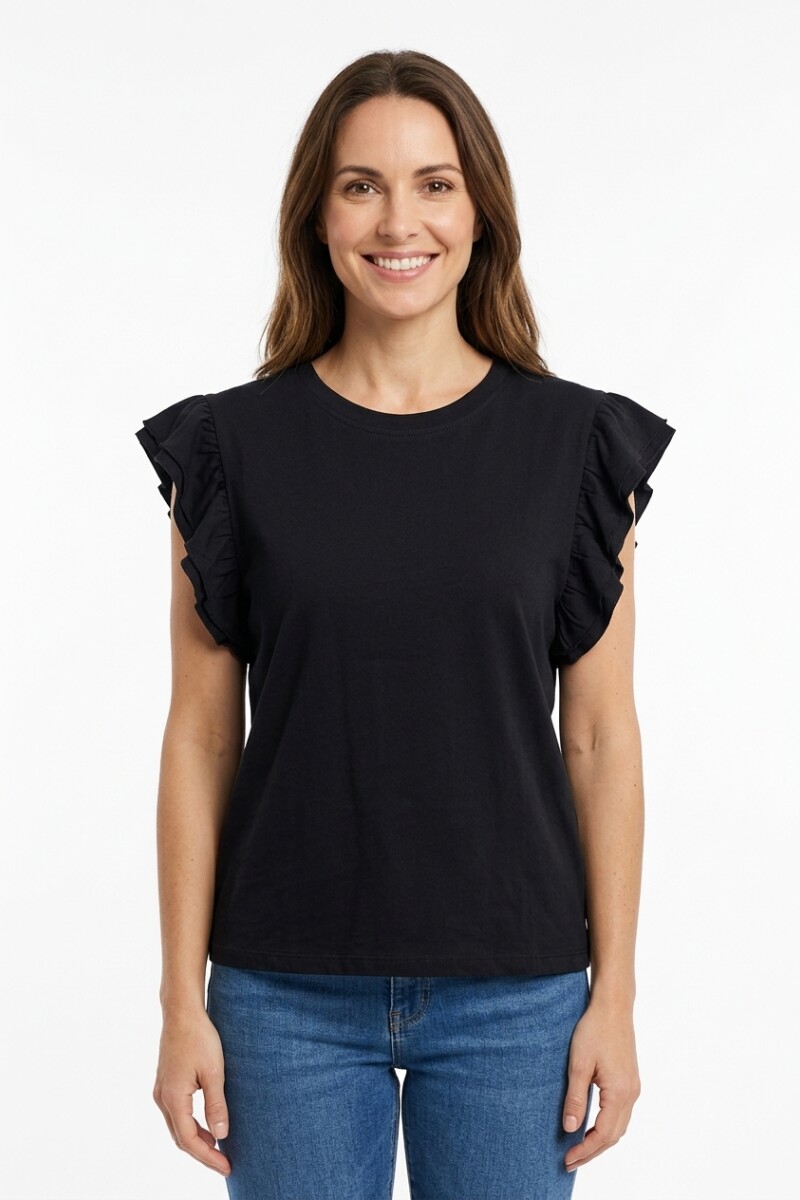 Remera m/c con volados NEGRO