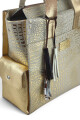 Bolso Tote de Cuero Vacuno y Pelo Natural Croco beige y dorado