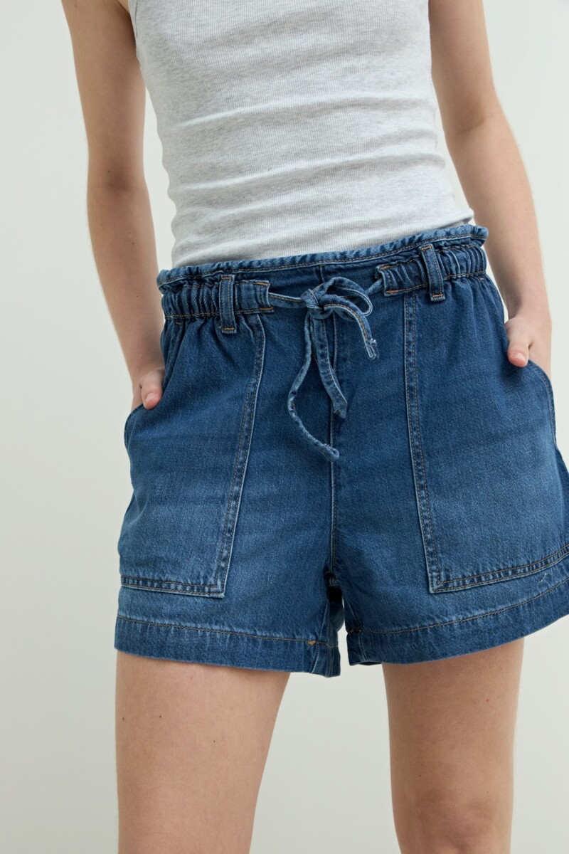 Short con cintura elastizada y lazo JEAN OSCURO