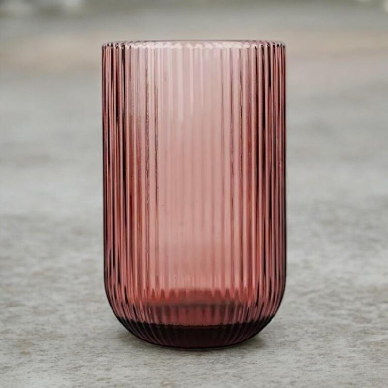 Vaso de Vidrio Labrado Diseño Lineas Set 6 Unidades Rosa Malva