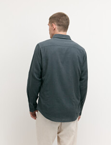 011665 CAMISA DE LINO HARRINGTON LABEL Petroleo