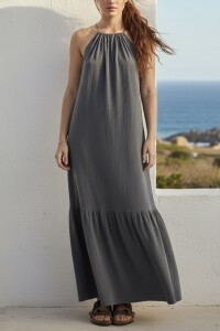 Vestido Algodon Lavado Gris Oscuro