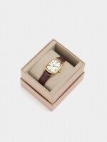 Reloj Rectangular Con Pulsera Efecto Piel marron
