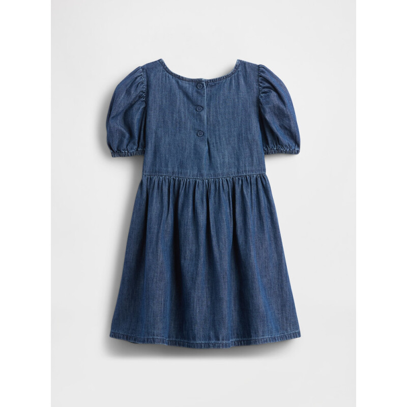 SS DNM PUFF SLV BOW DRS DARK WASH