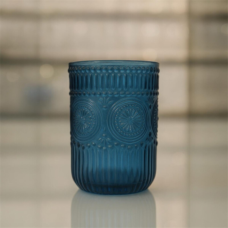 Vaso de Vidrio Labrado Largo Set 6 Unidades Azul