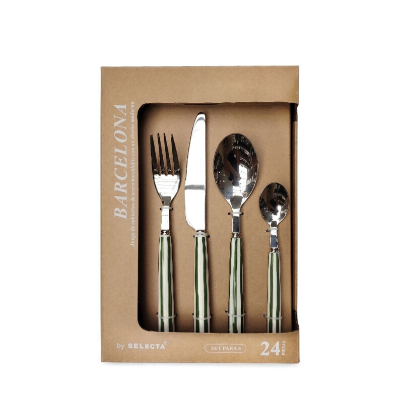 Set de Cubiertos Acero Inoxidable 24 Piezas Mango Rayas Verde