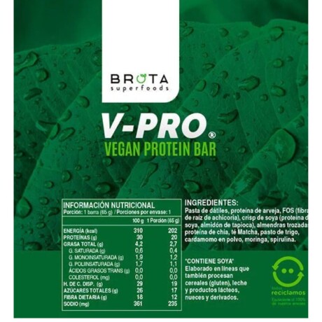 Protein Bar Vegan Caja x 12 Brota Matcha & Greens