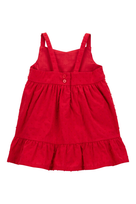 Vestido de algodón, con lunares y flores bordados, rojo Sin color