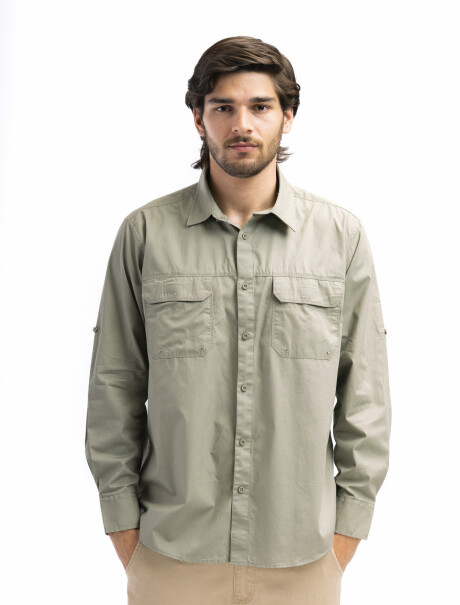 Camisa Algodón Manga Larga Fishing Kaki