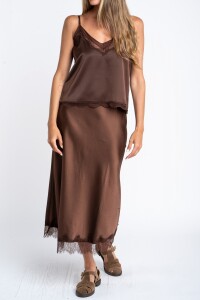 Falda Midi Satinada Chocolate