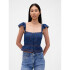 FLTR SLV SQ NK PEPLUM TOP MEDIUM WASH