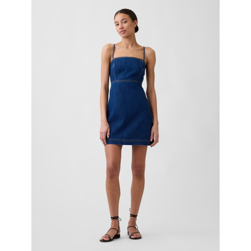 V-JUNE DENIM SL DRESS - MINI MEDIUM WASH