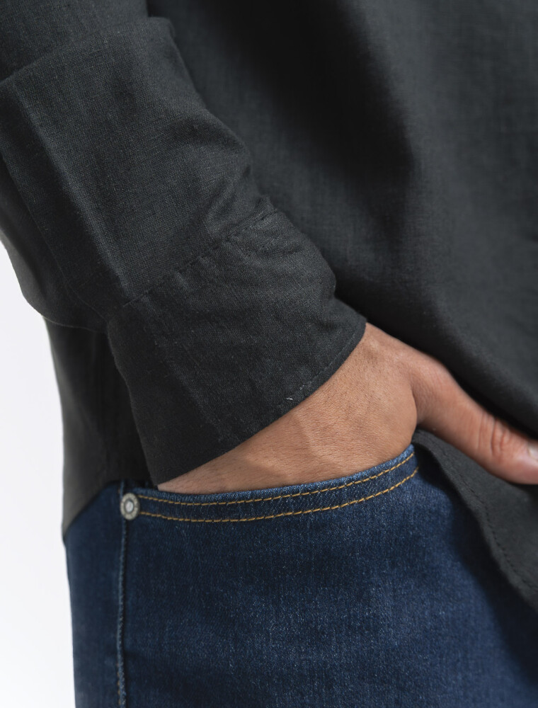 Camisa Lino Manga Larga Maui Negro