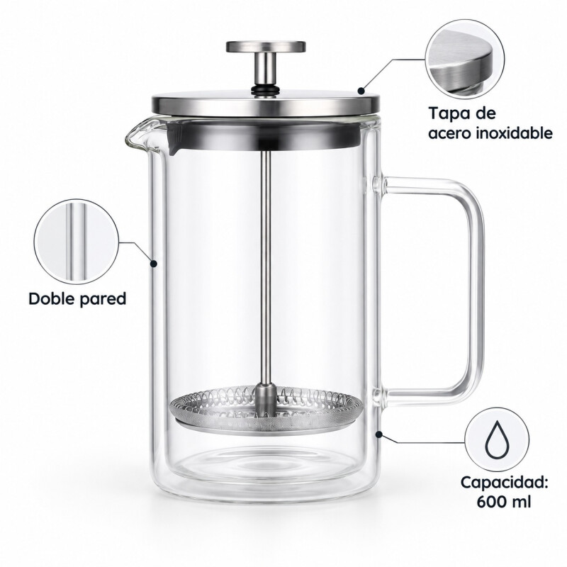 Cafetera Prensa Francesa Doble Pared 600 ml Acero Inoxidable Cafetera Prensa Francesa Doble Pared 600 ml Acero Inoxidable