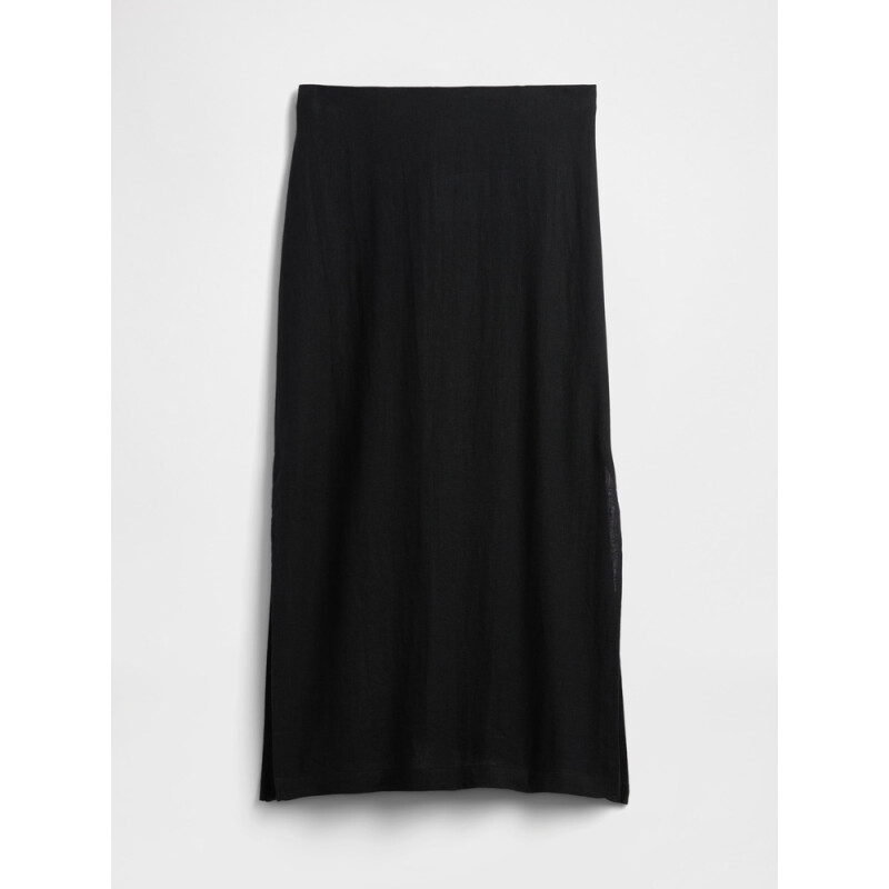 V-LINEN PULL ON SKIRT TRUE BLACK